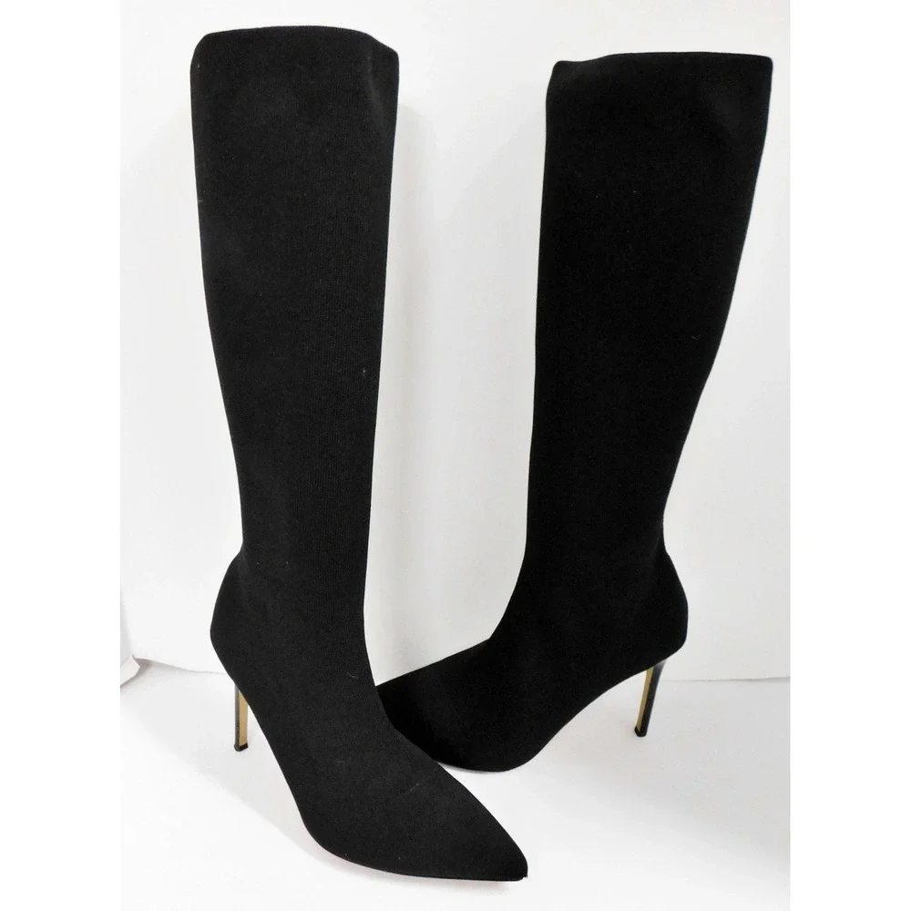 Saks Fifth Avenue Black Stretch Fabric Tall Fashion Boots 9 M